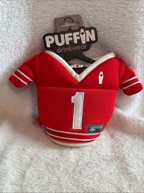 Puffin Drinkwear The Gridiron Insulated Can Cooler Jersey Red White NWT